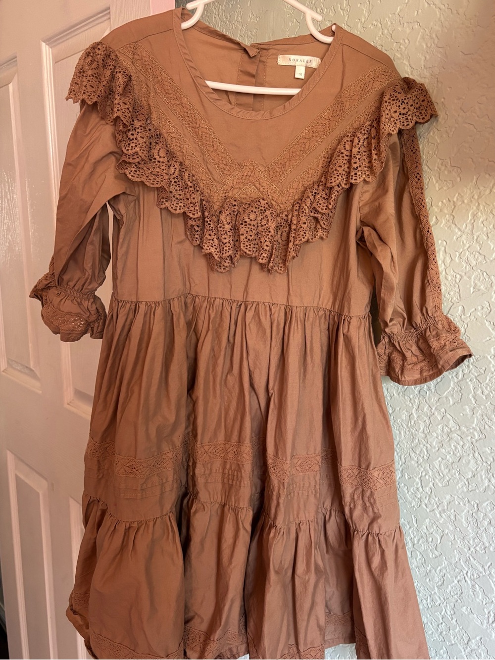 Noralee Girls' Brown Lace-Trim Tiered Dress